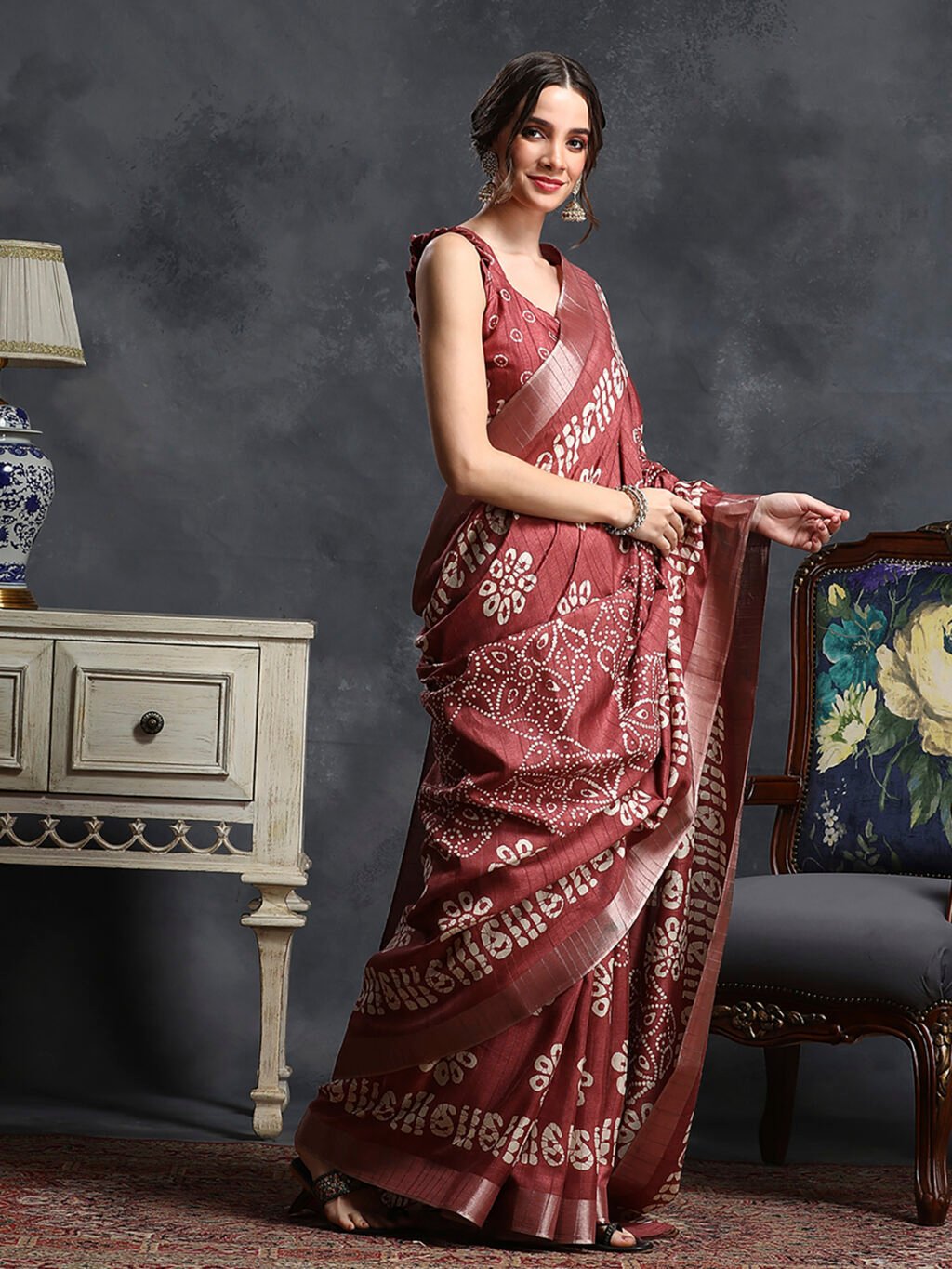 Rust Silk Saree - Image 3