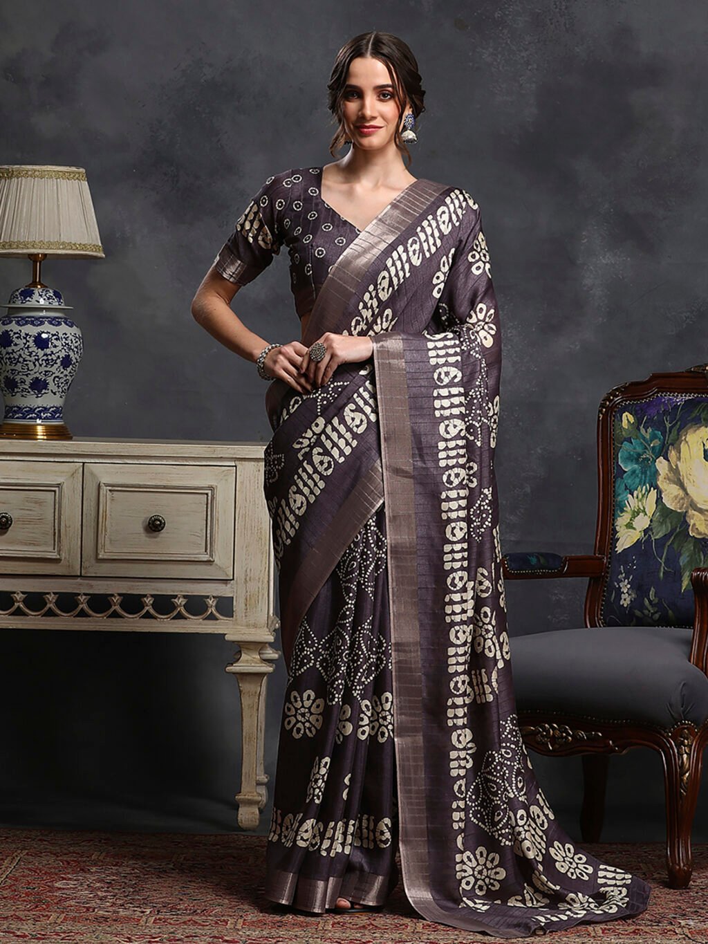 Image of Violet Silk Saree
