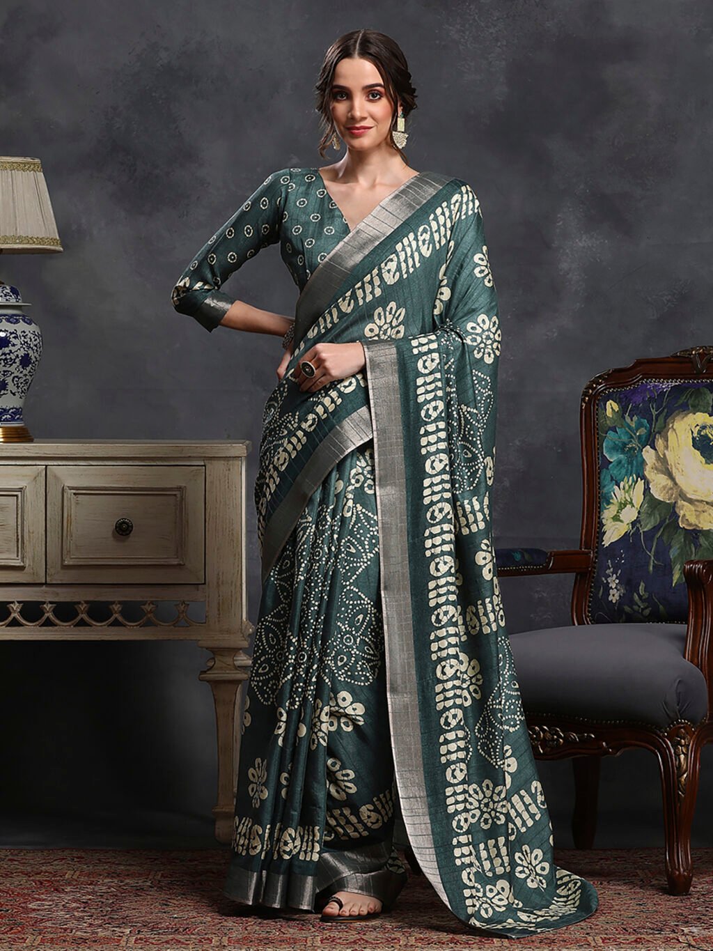 Image of Sea Green Silk Saree
