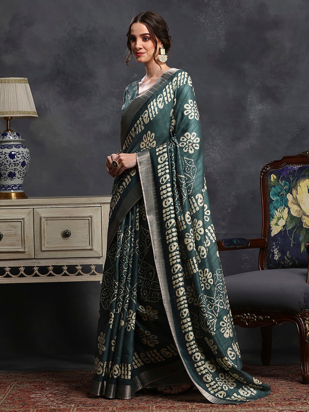 Sea Green Silk Saree - Image 3