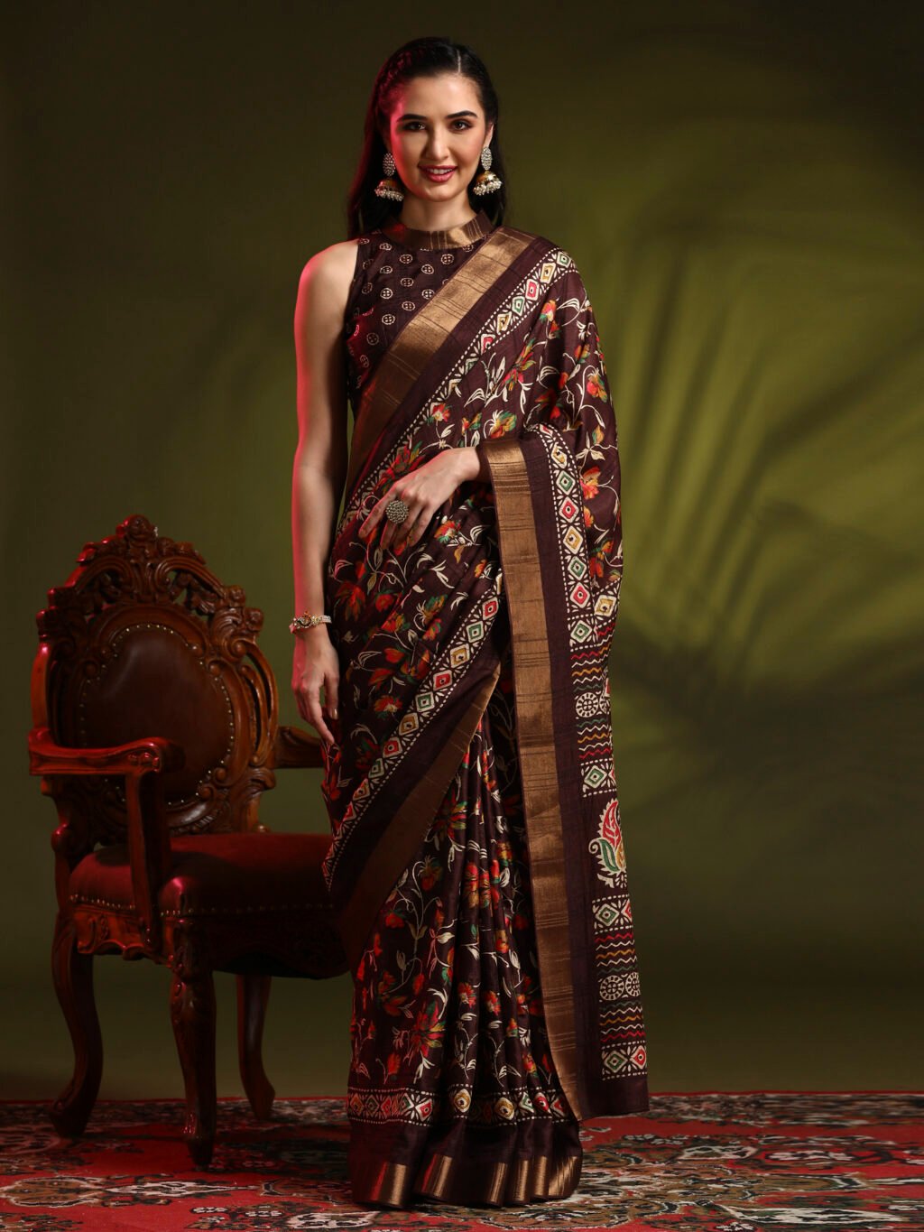 Image of Brown Silk Saree