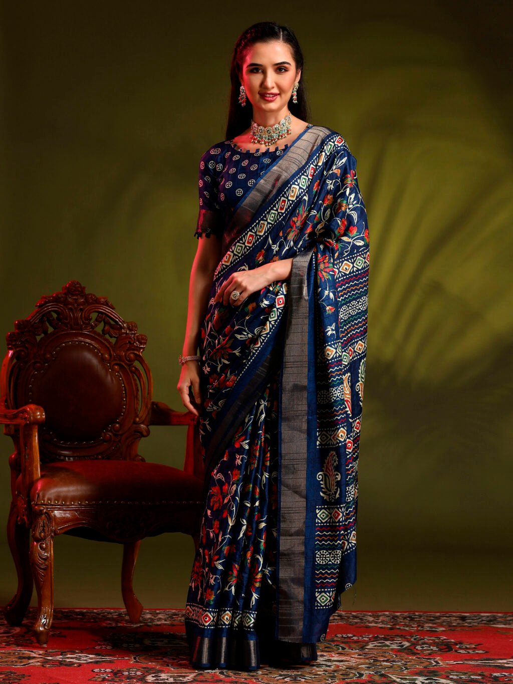 Image of Navy Blue Silk Saree