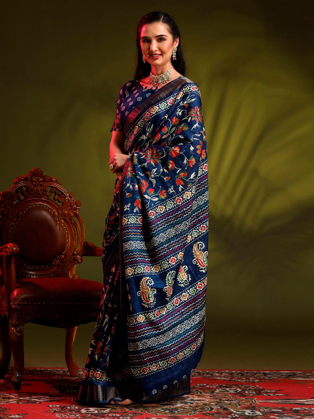Navy Blue Silk Saree - Image 3