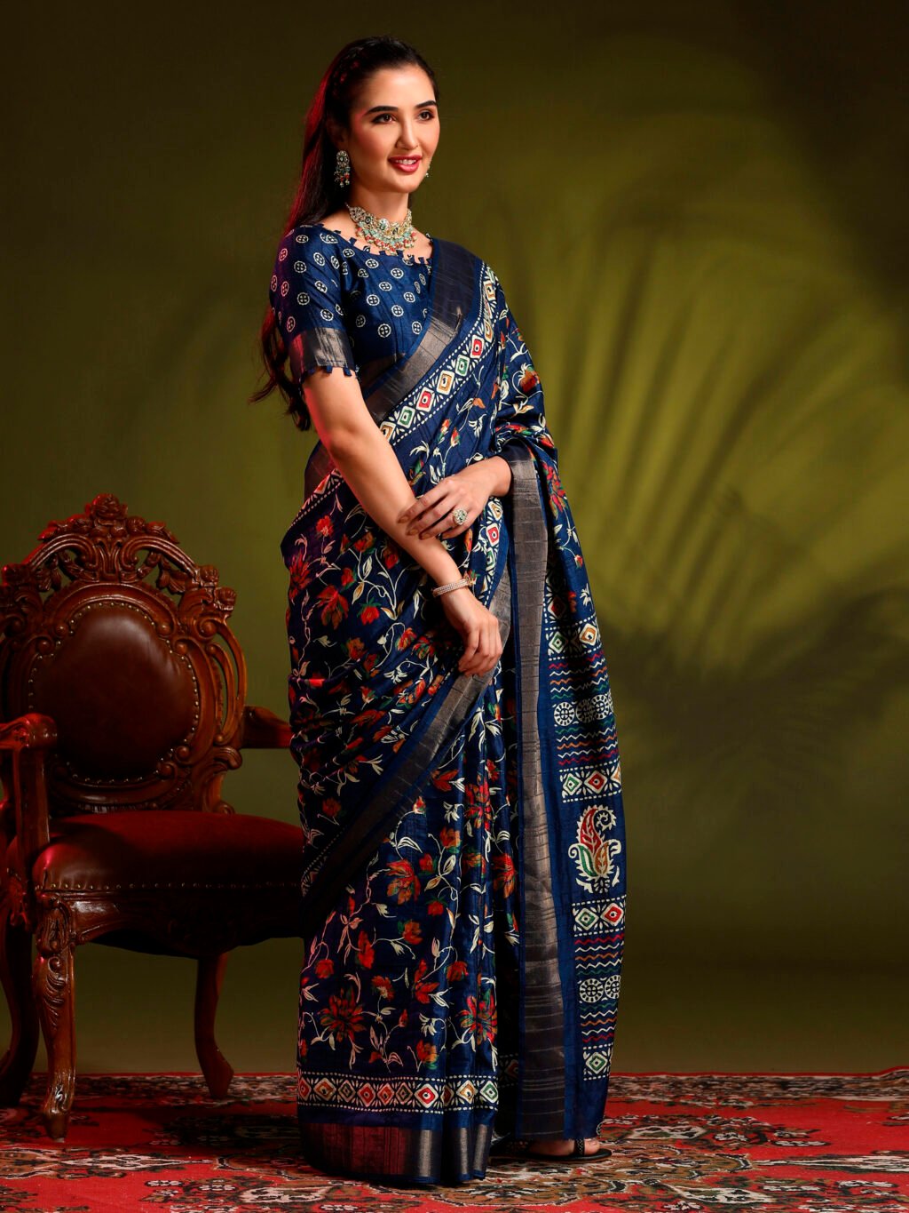 Navy Blue Silk Saree - Image 4