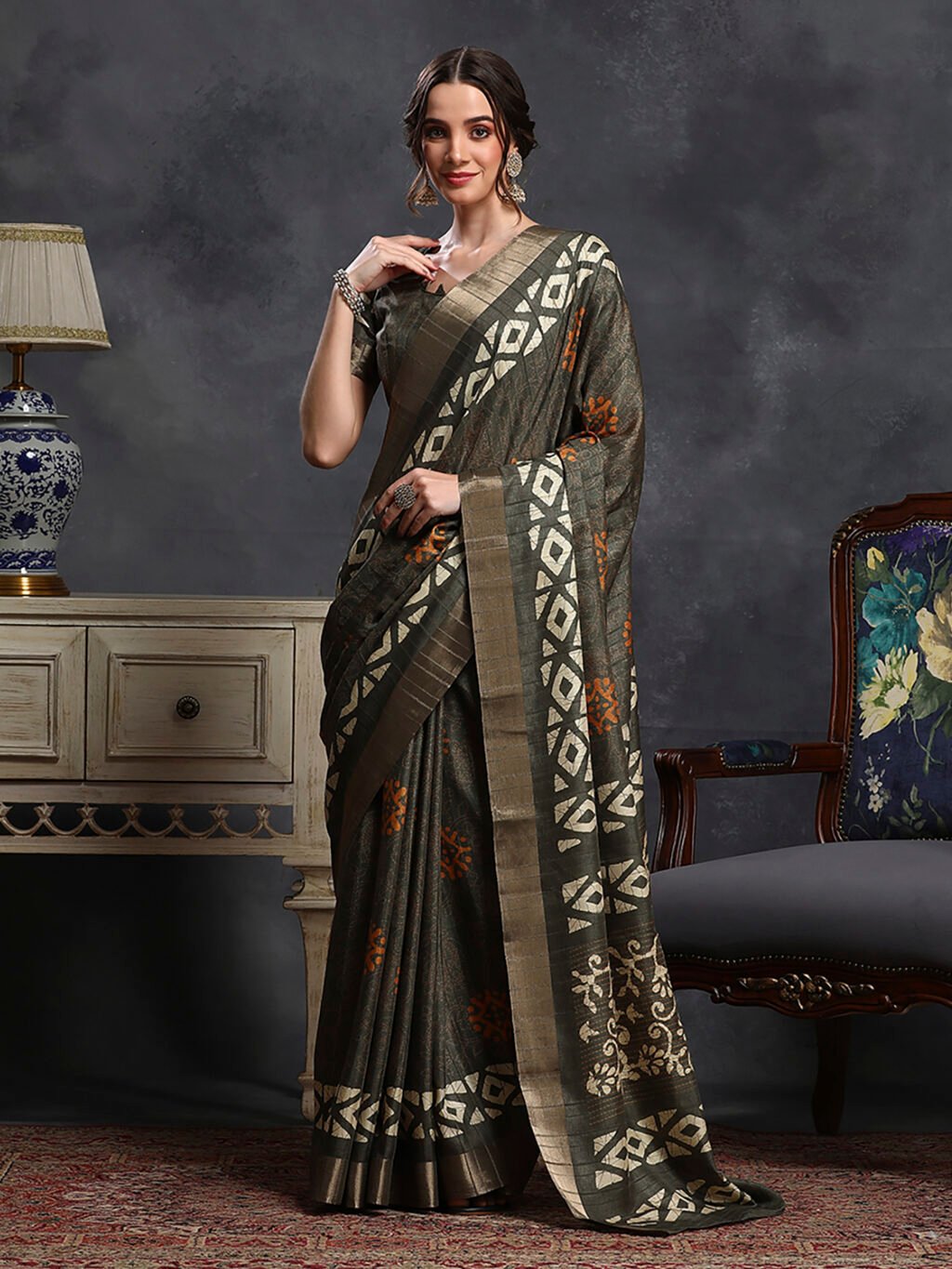 Image of Olive Silk Saree