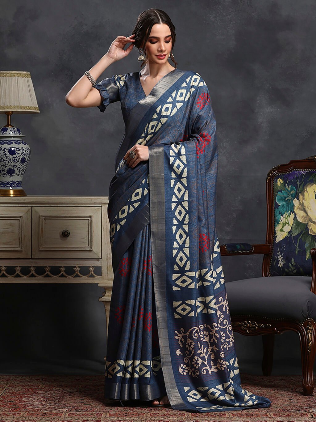 Image of Blue Silk Saree