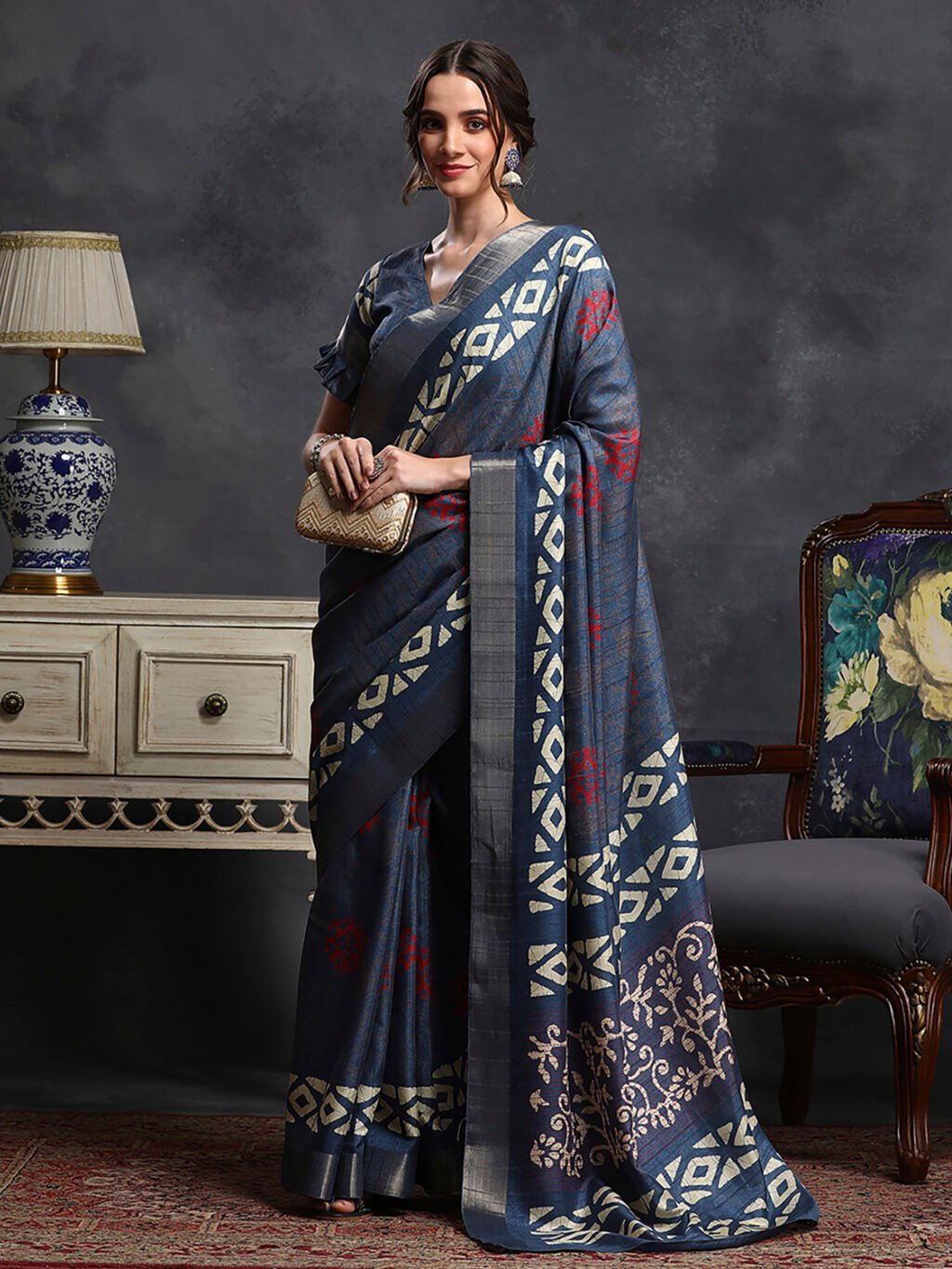 Blue Silk Saree - Image 3