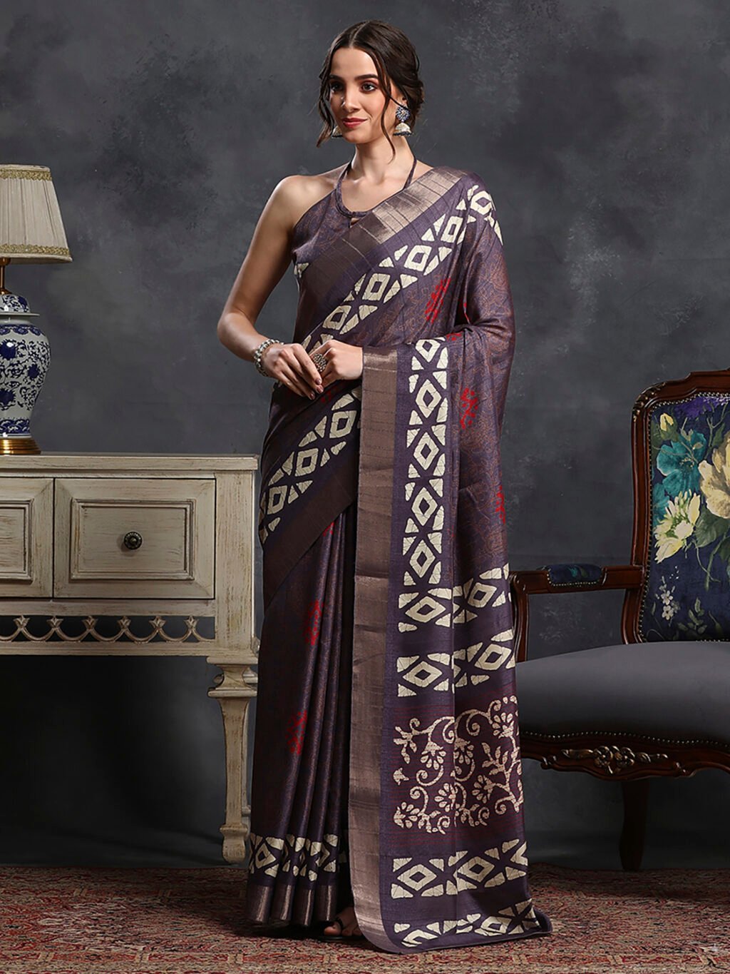 Image of Violet Silk Saree