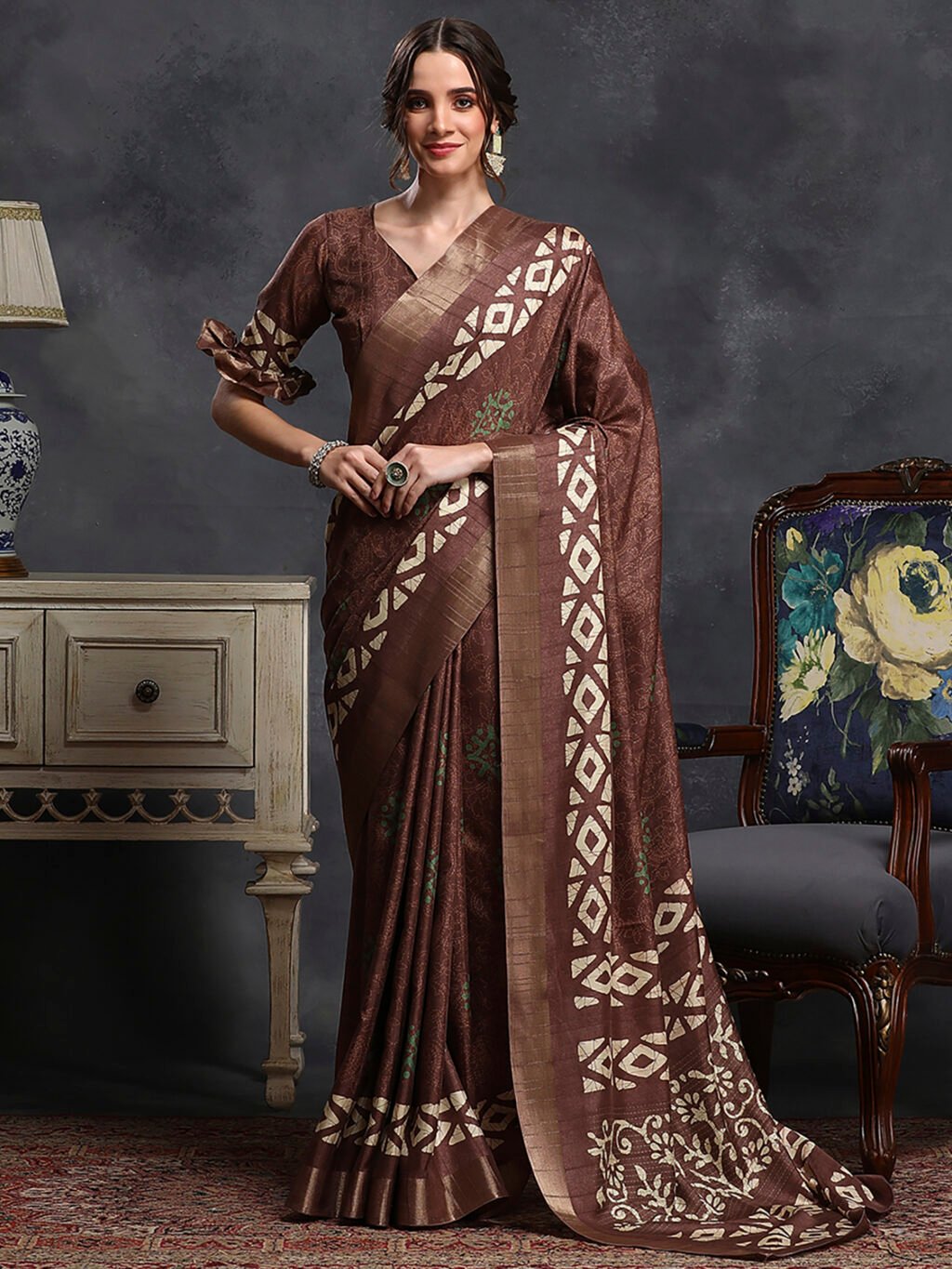 Image of Brown Silk Saree