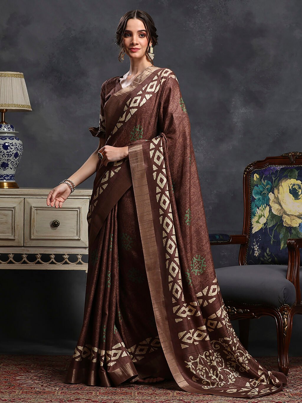 Brown Silk Saree - Image 3