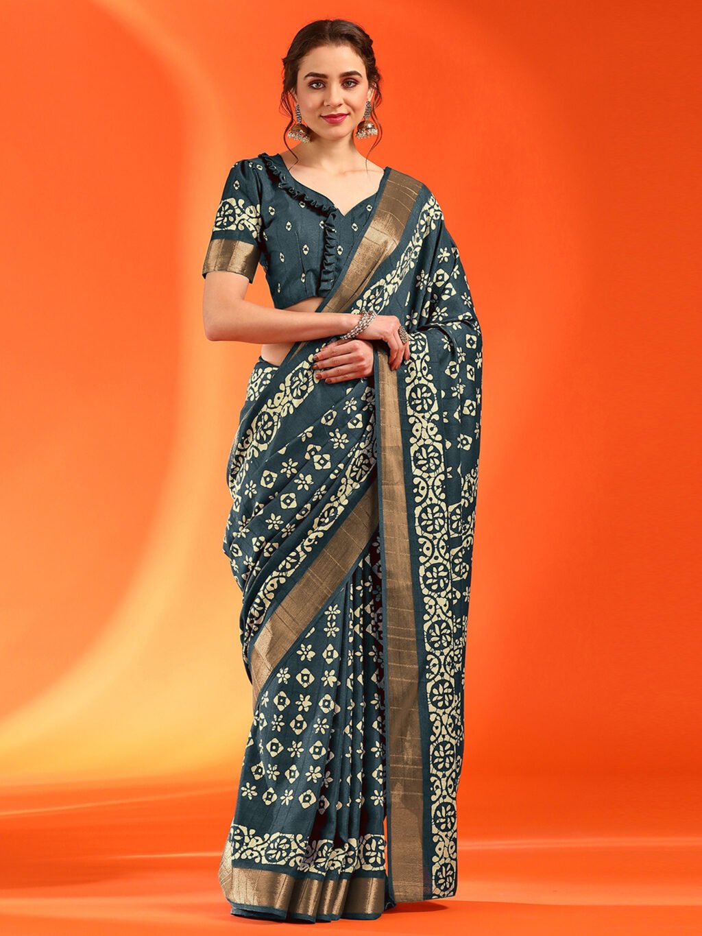 Image of Teal Blue Silk Saree
