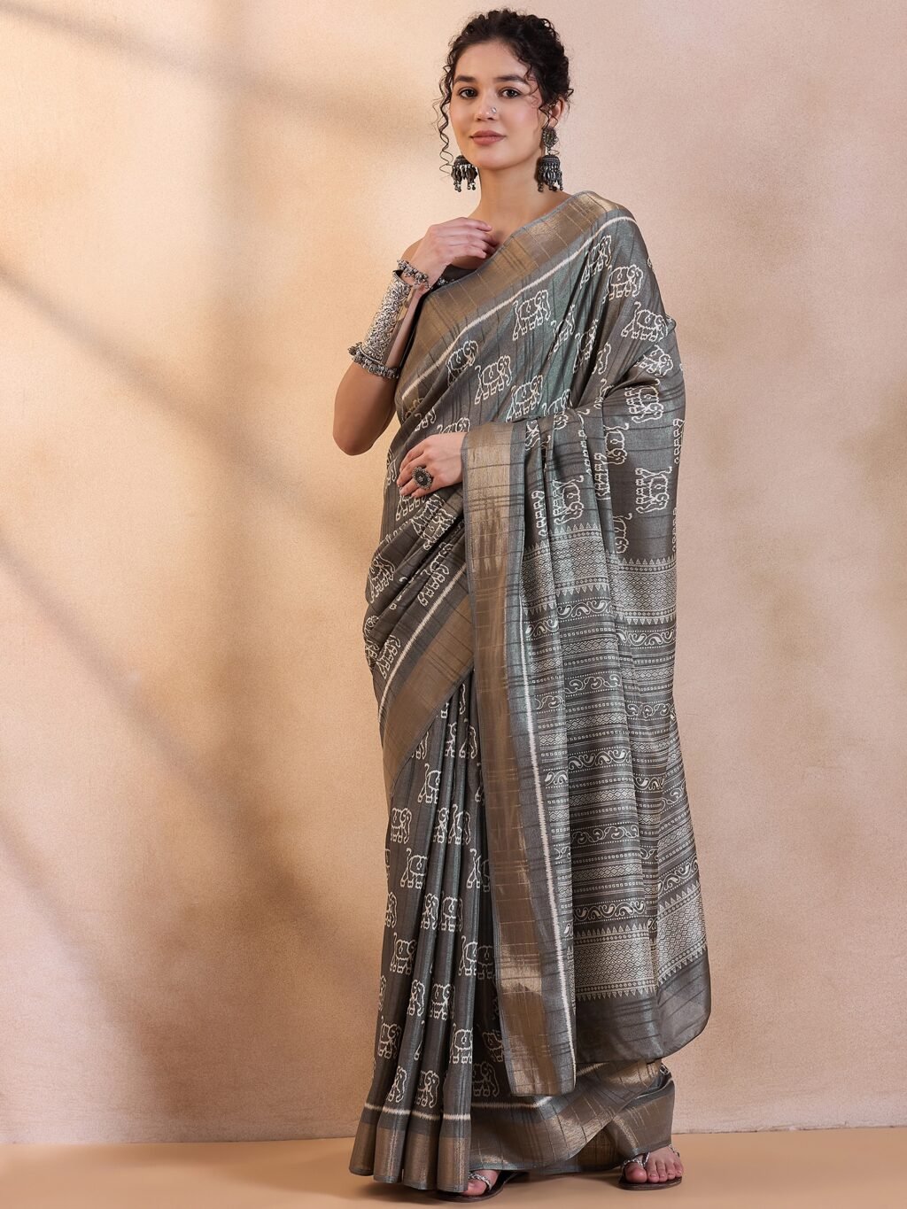 Image of Grey Silk Saree