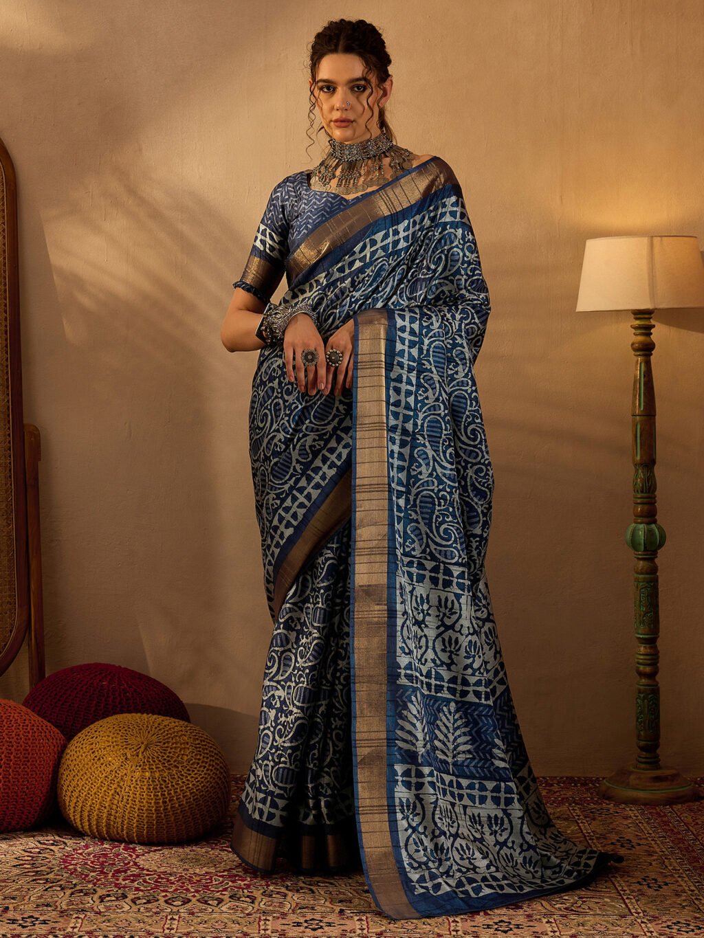Image of Navy Blue Silk Saree
