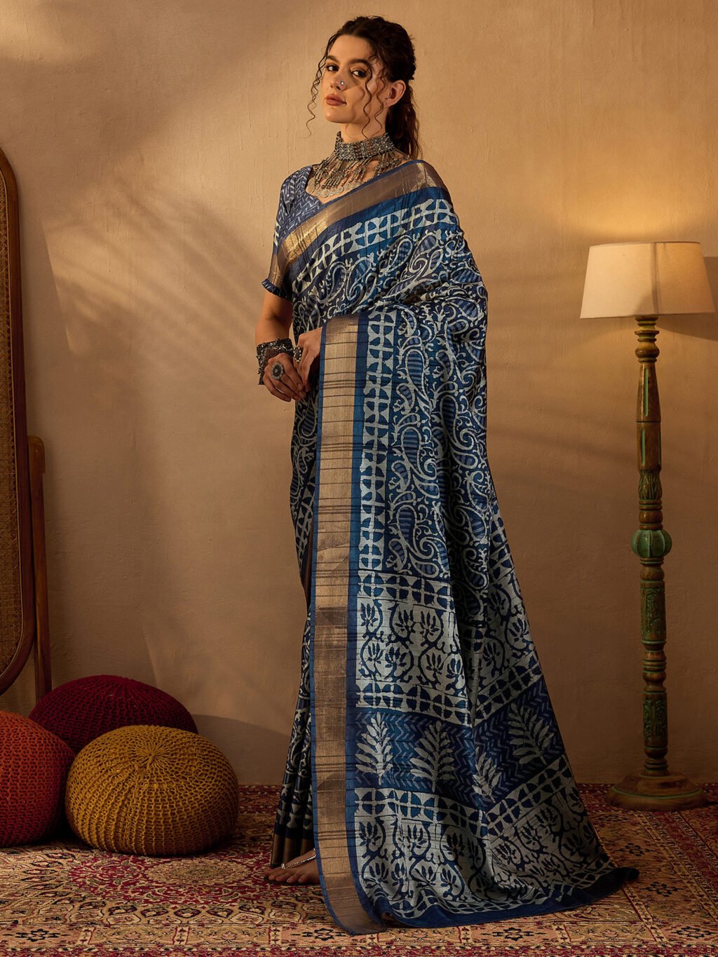 Navy Blue Silk Saree - Image 3