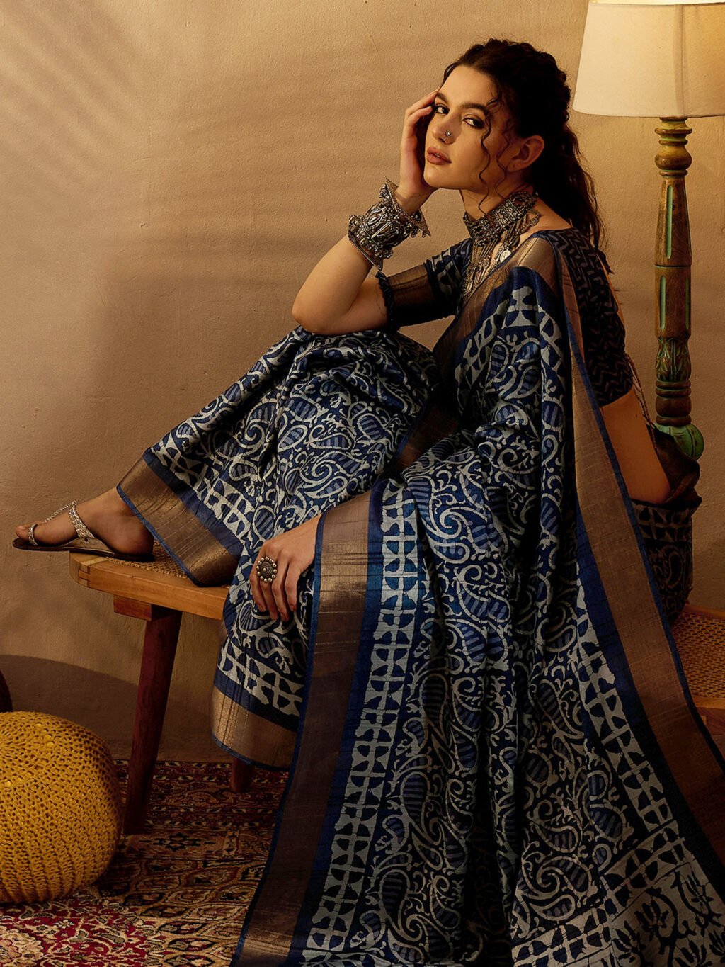 Navy Blue Silk Saree - Image 4