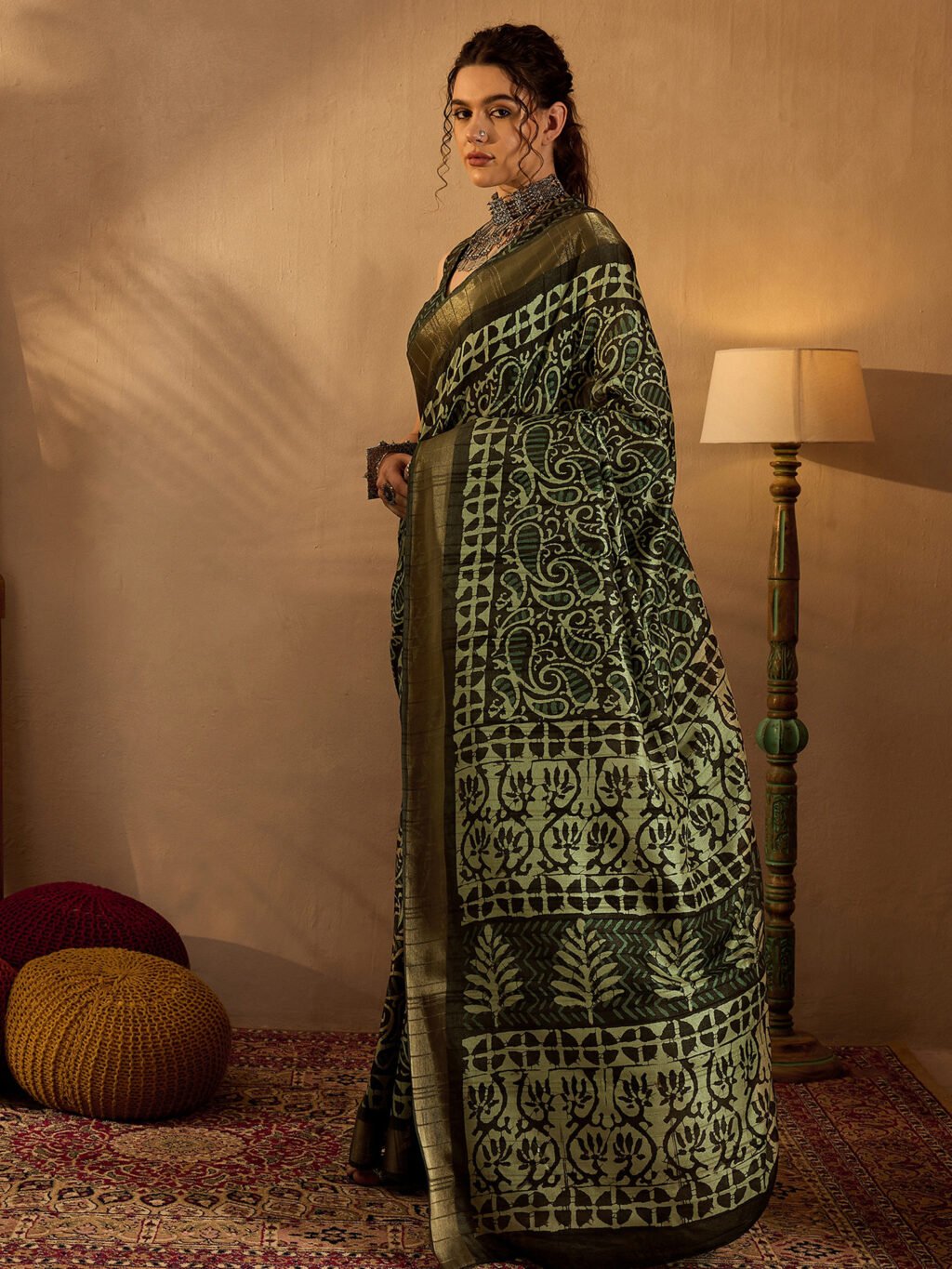 Olive Silk Saree - Image 3