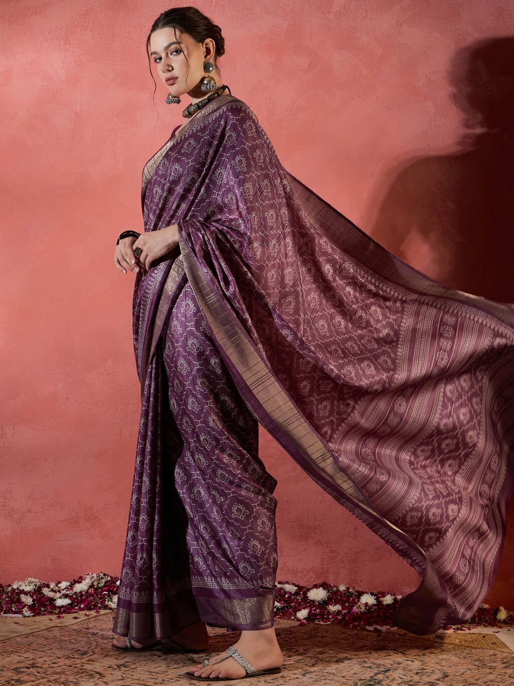 Magenta Silk Saree - Image 3