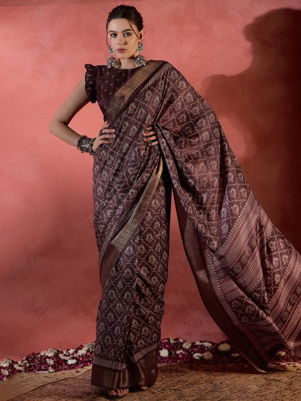 Image of Brown Silk Saree
