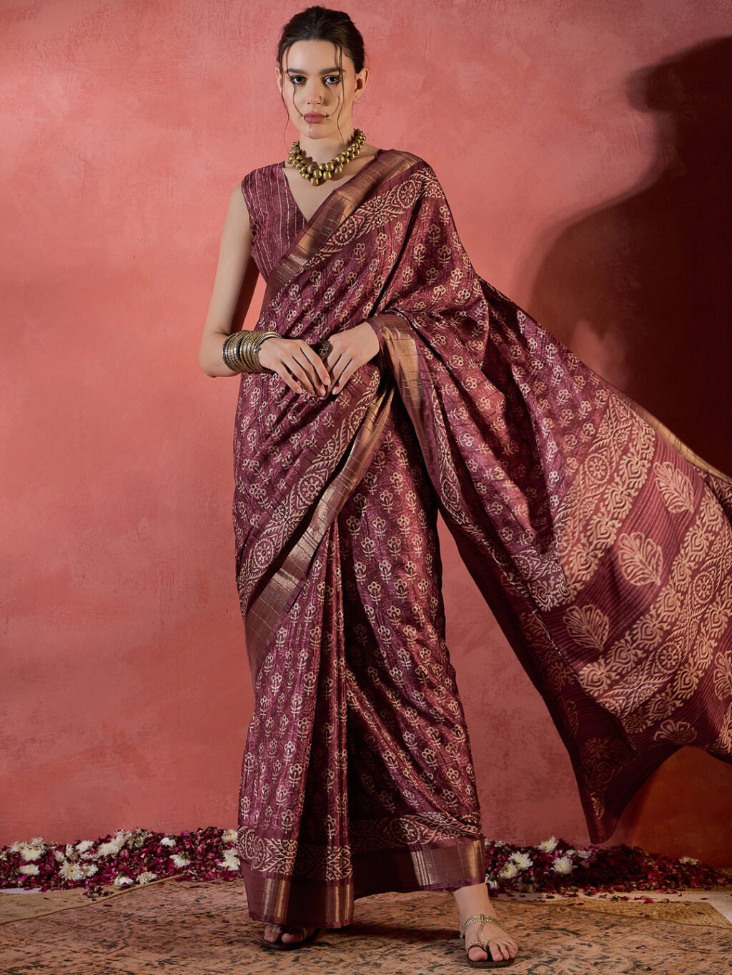 Image of Burgundy Silk Saree