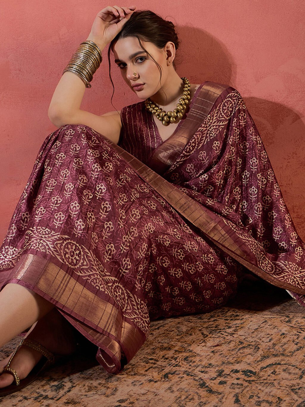 Burgundy Silk Saree - Image 4