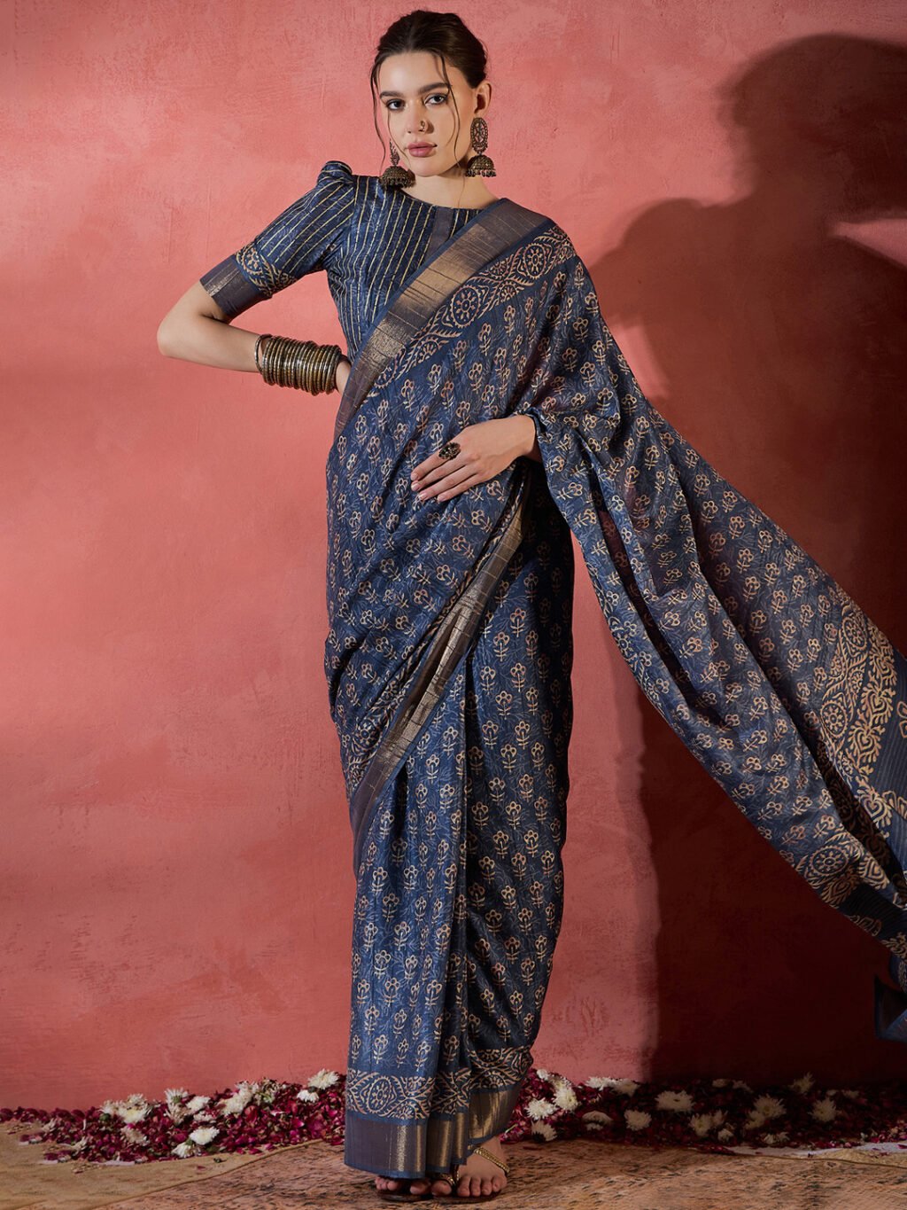 Image of Navy Blue Silk Saree