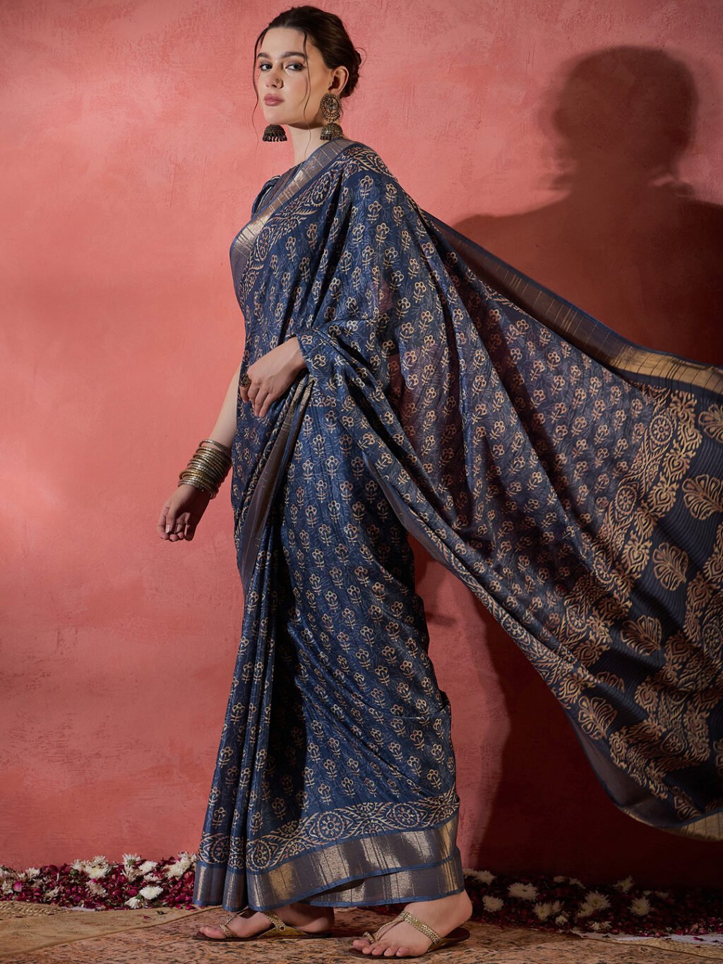 Navy Blue Silk Saree - Image 3