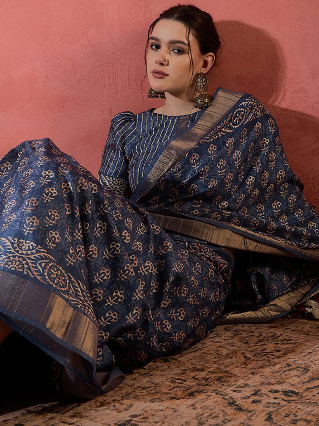 Navy Blue Silk Saree - Image 4