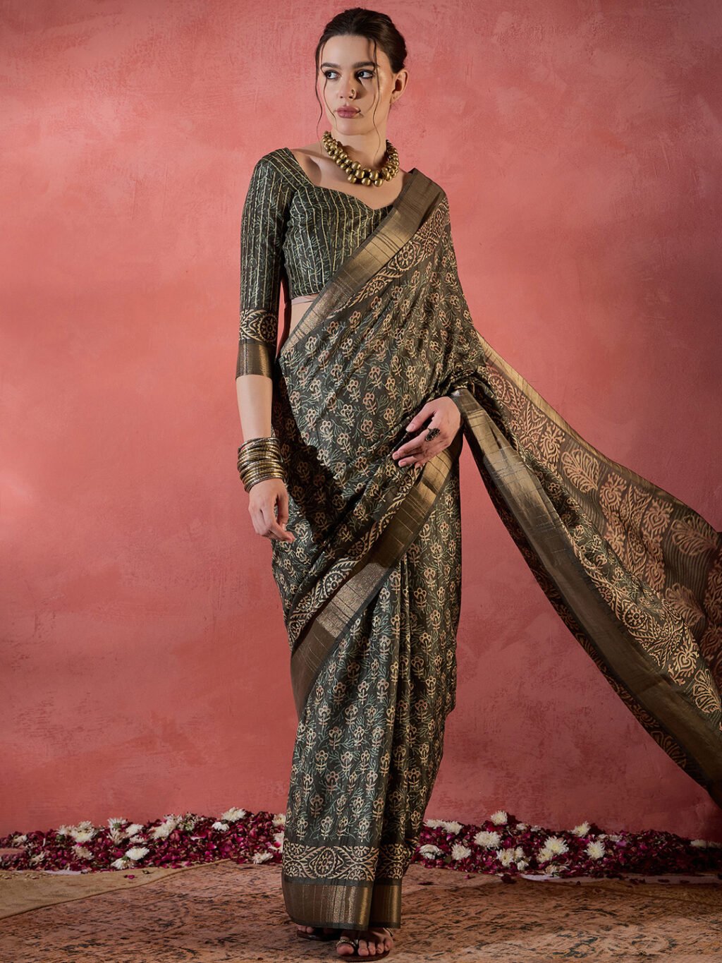 Image of Olive Silk Saree