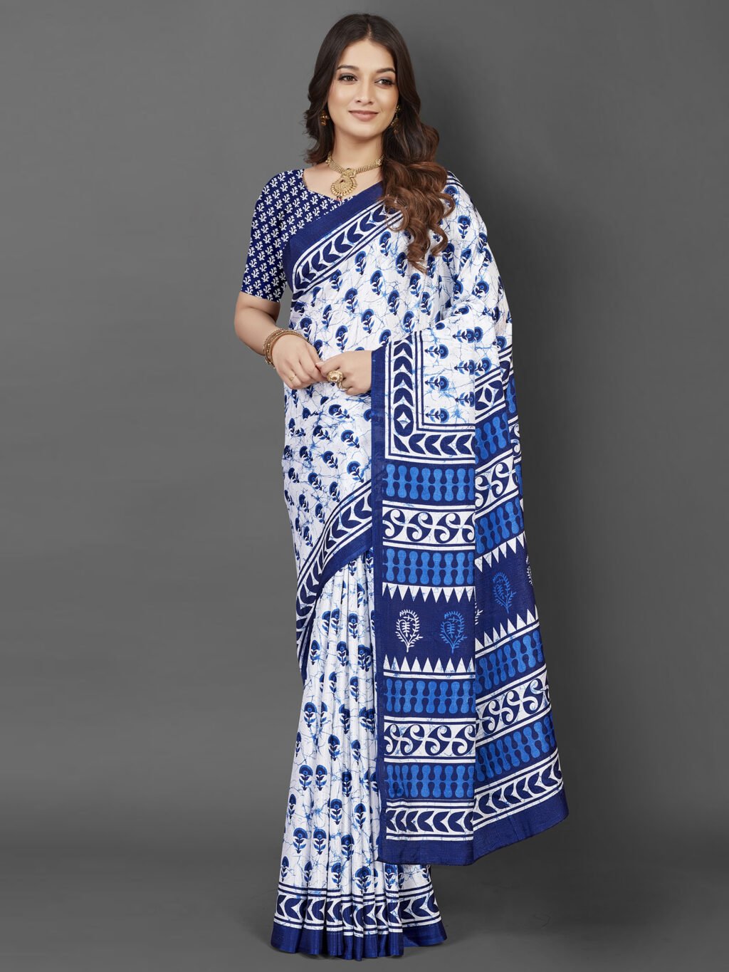 Image of White Silk Saree