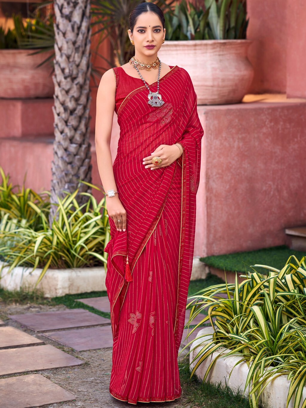 Image of Red Georgette Saree