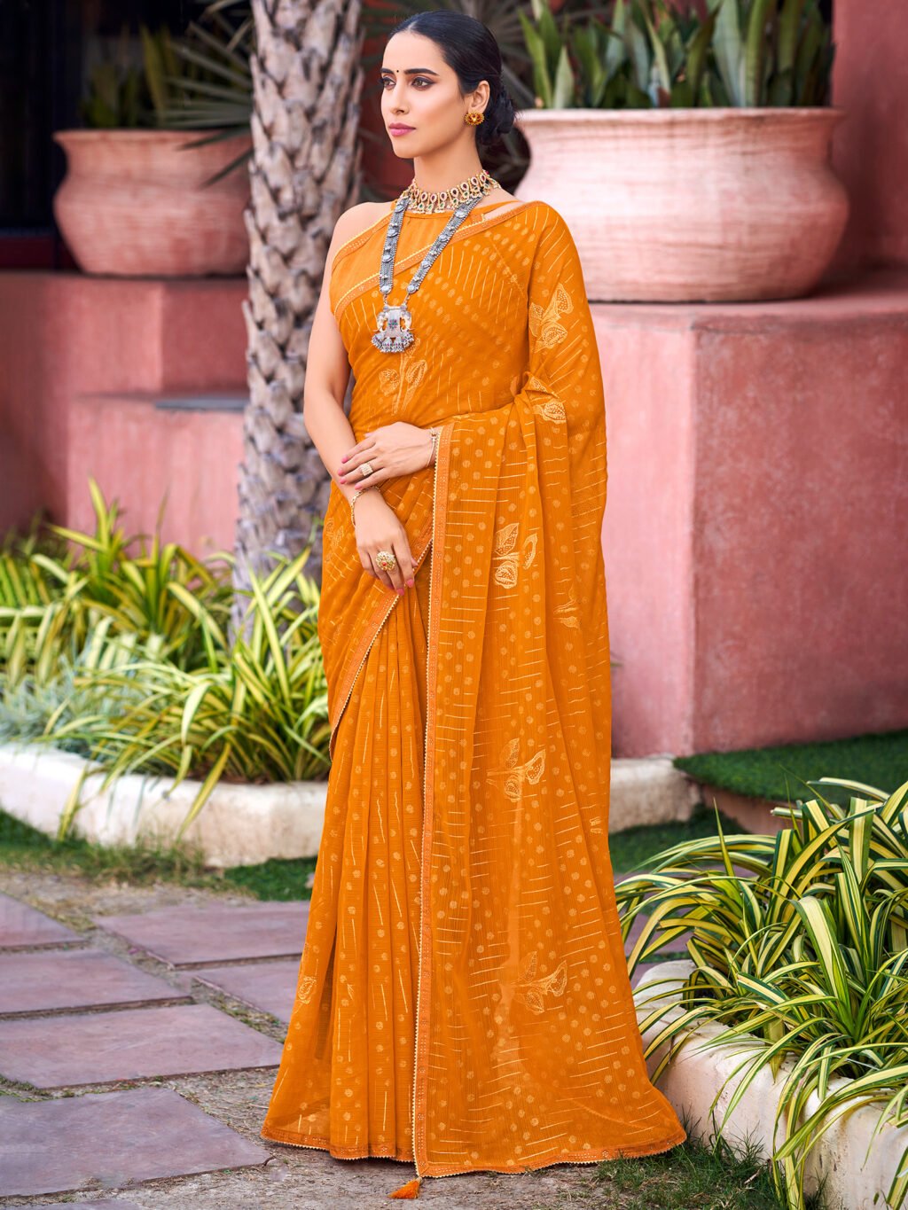 Image of Mustard Georgette Saree