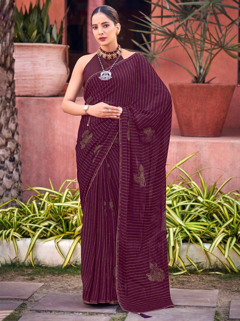 Image of Purple Georgette Saree