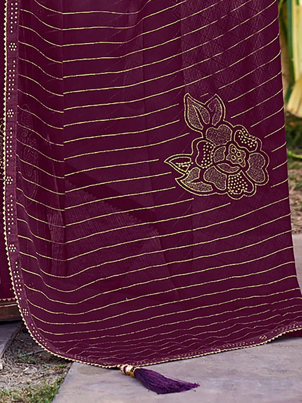 Burgundy Purple Designer Georgette Saree - Image 3