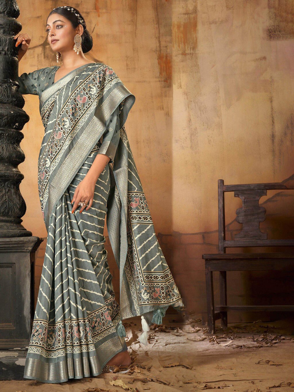 Image of Grey Silk Saree