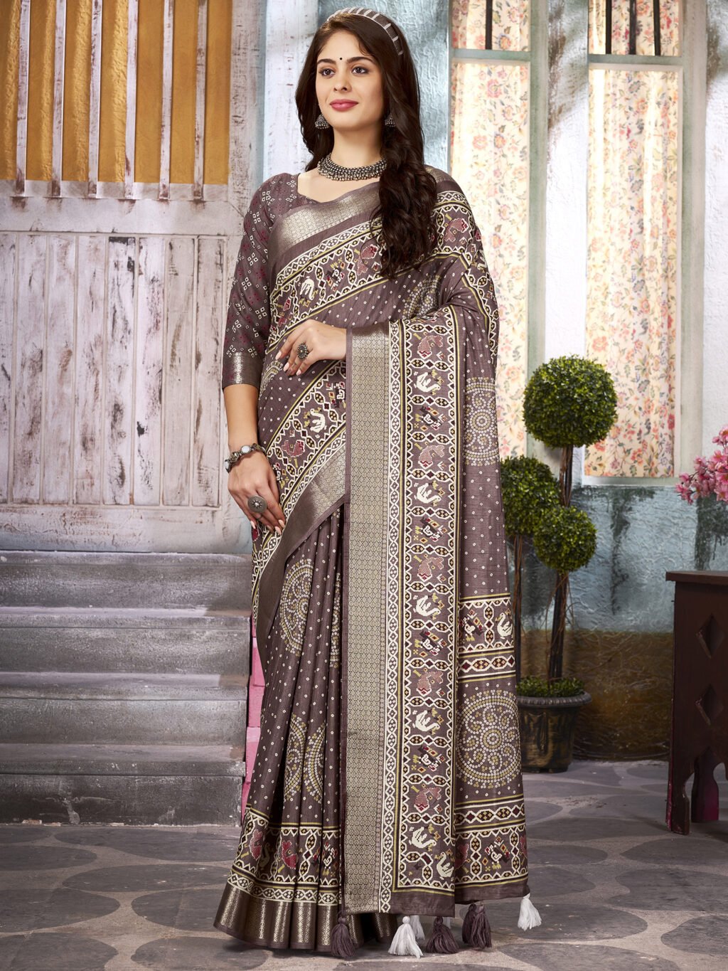 Image of Brown Silk Saree