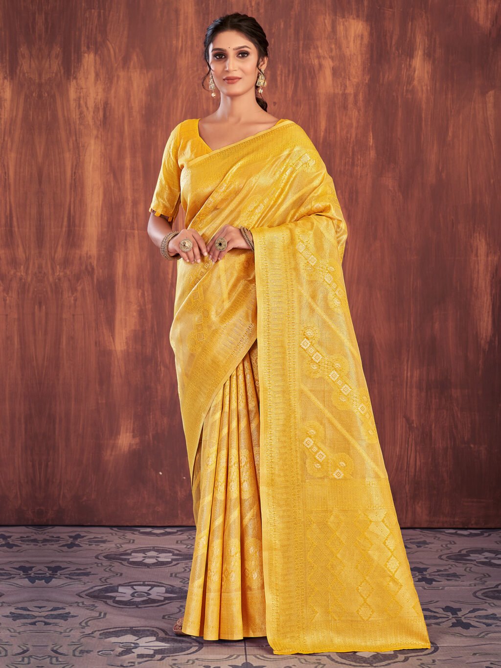 Image of Yellow Cotton Saree
