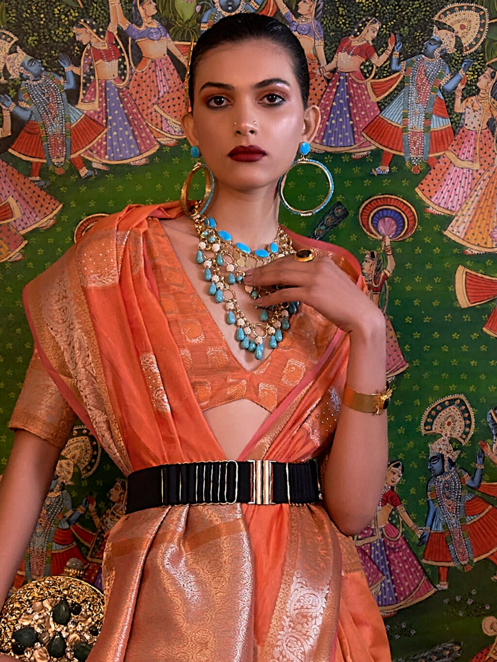Orange Partywear Organza Silk Saree - Image 3