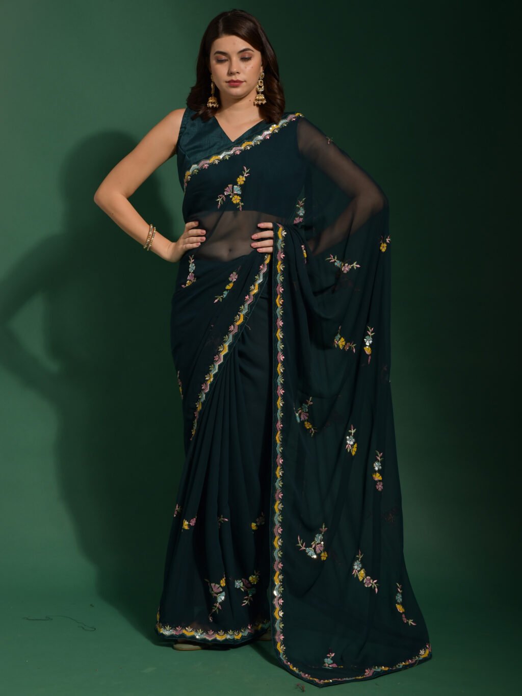 Image of Teal Blue Georgette Saree