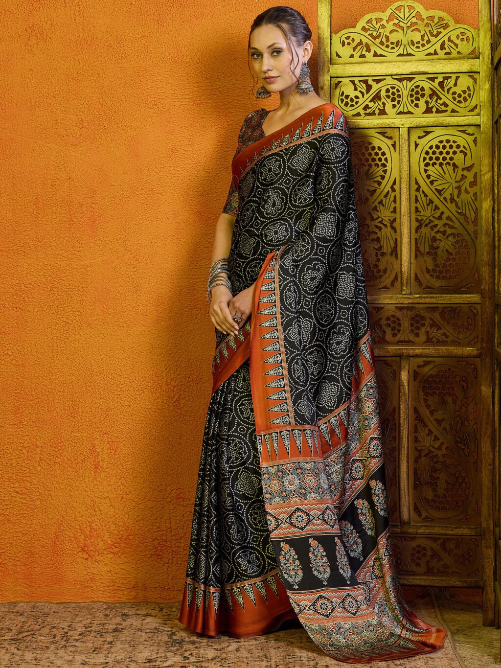 Black Satin Saree - Image 3