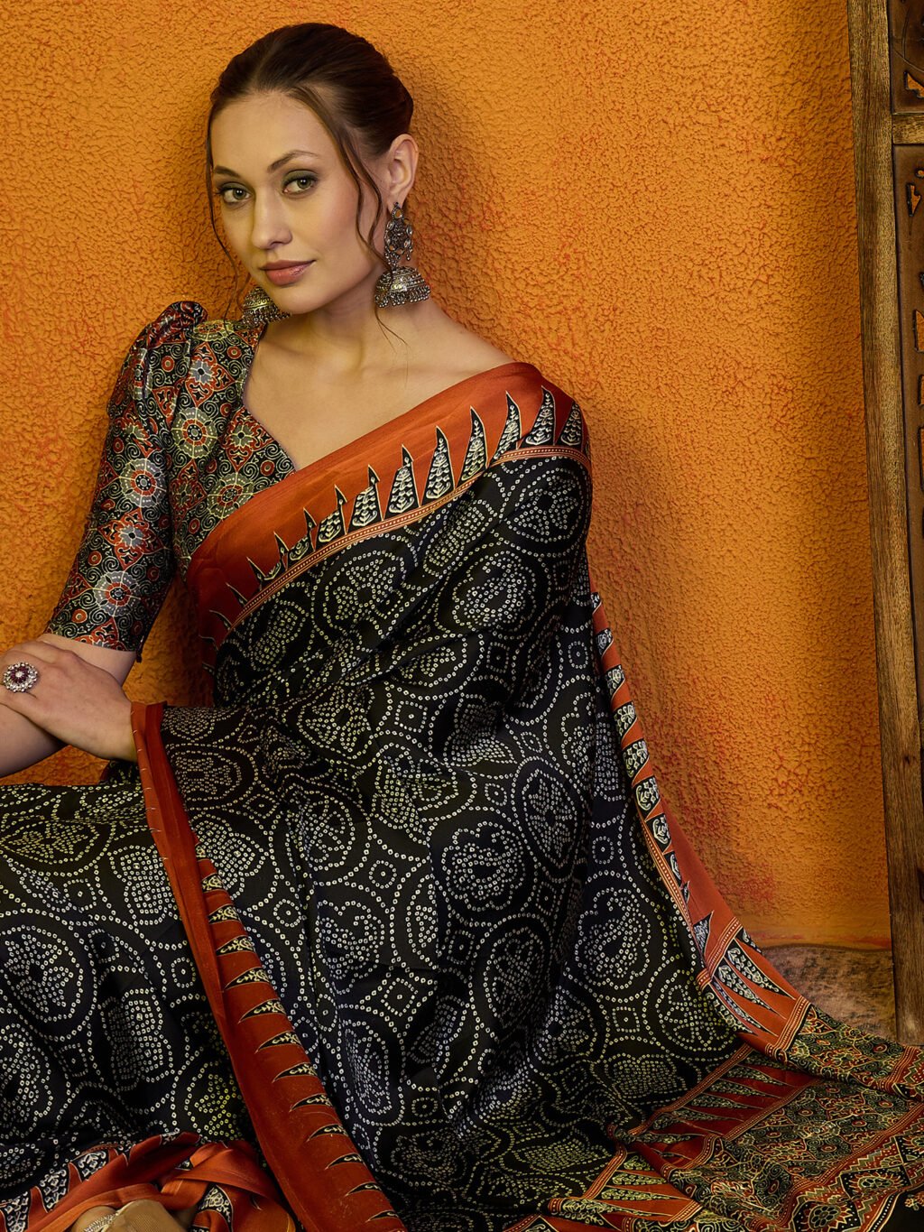 Black Satin Saree - Image 4