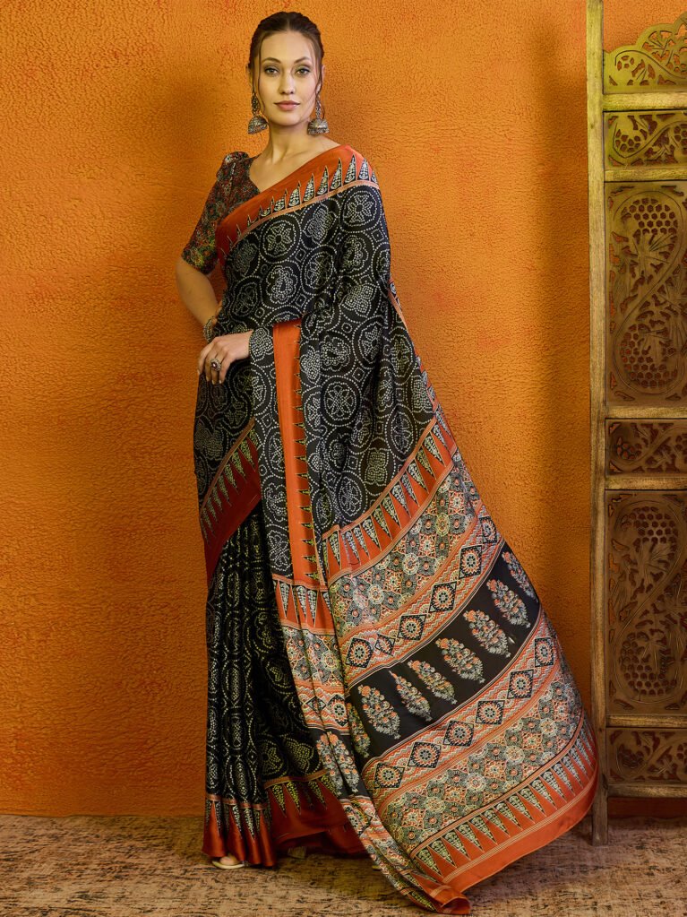 Image of Black Satin Saree