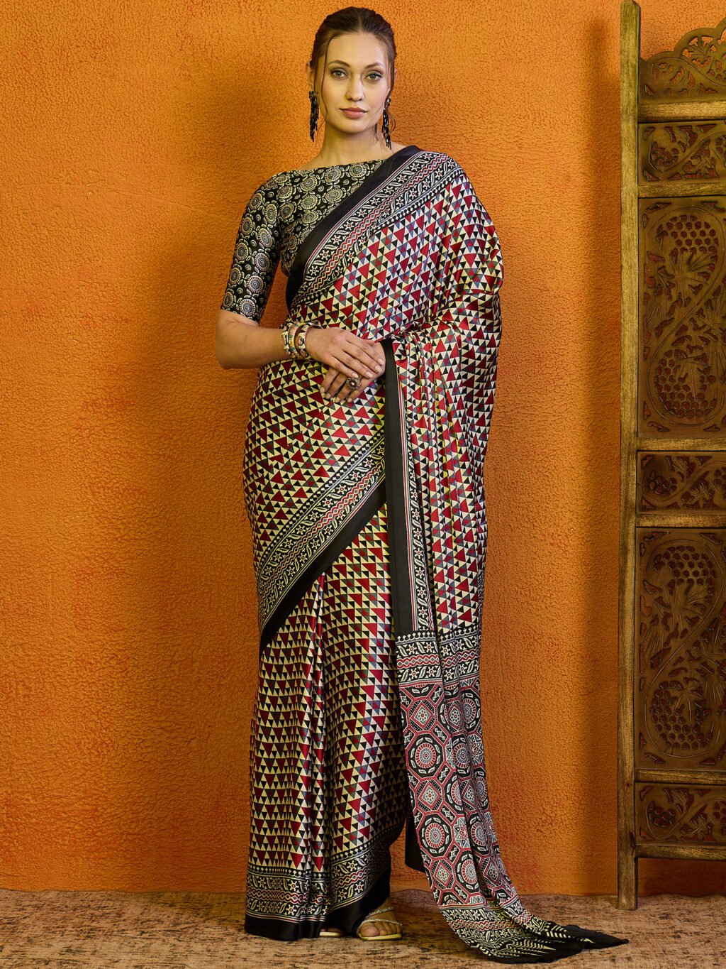 Image of Red Satin Saree
