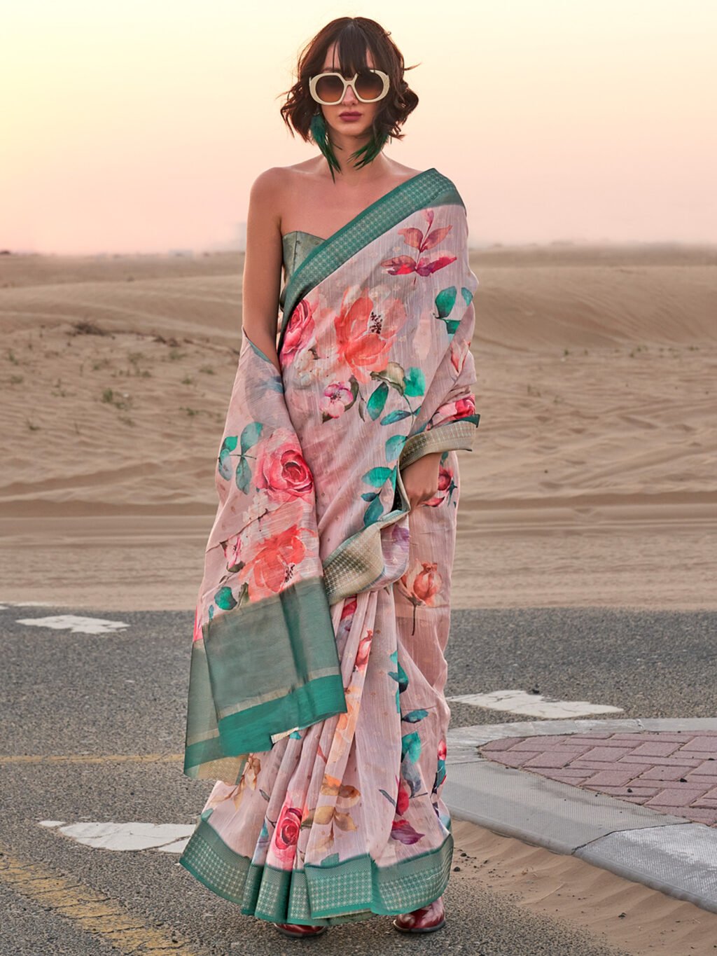 Image of Cream Linen Saree