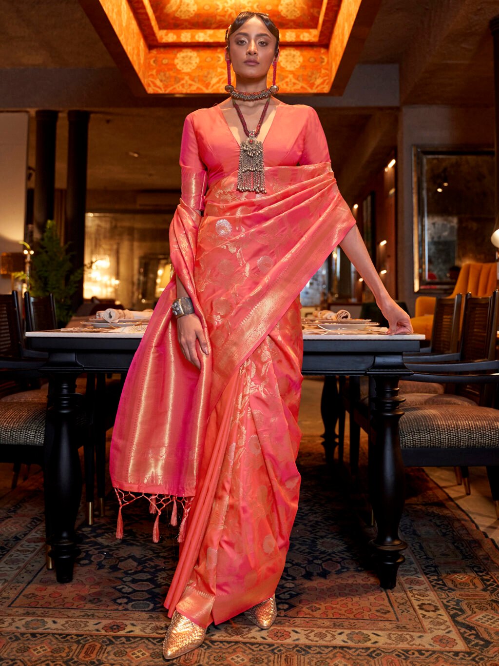 Image of Peach Silk Saree