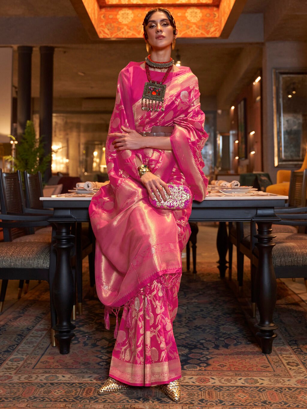 Image of Pink Silk Saree