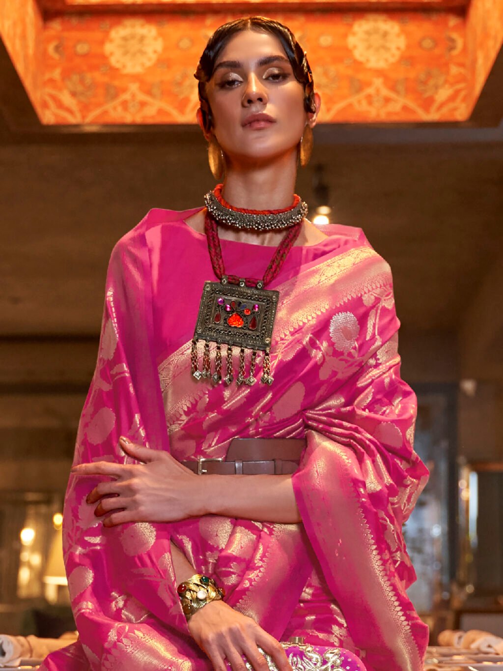 Pink Silk Saree - Image 3
