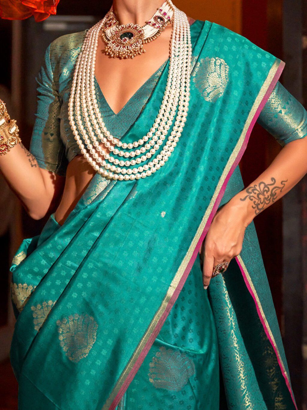 Teal Blue Silk Saree - Image 4