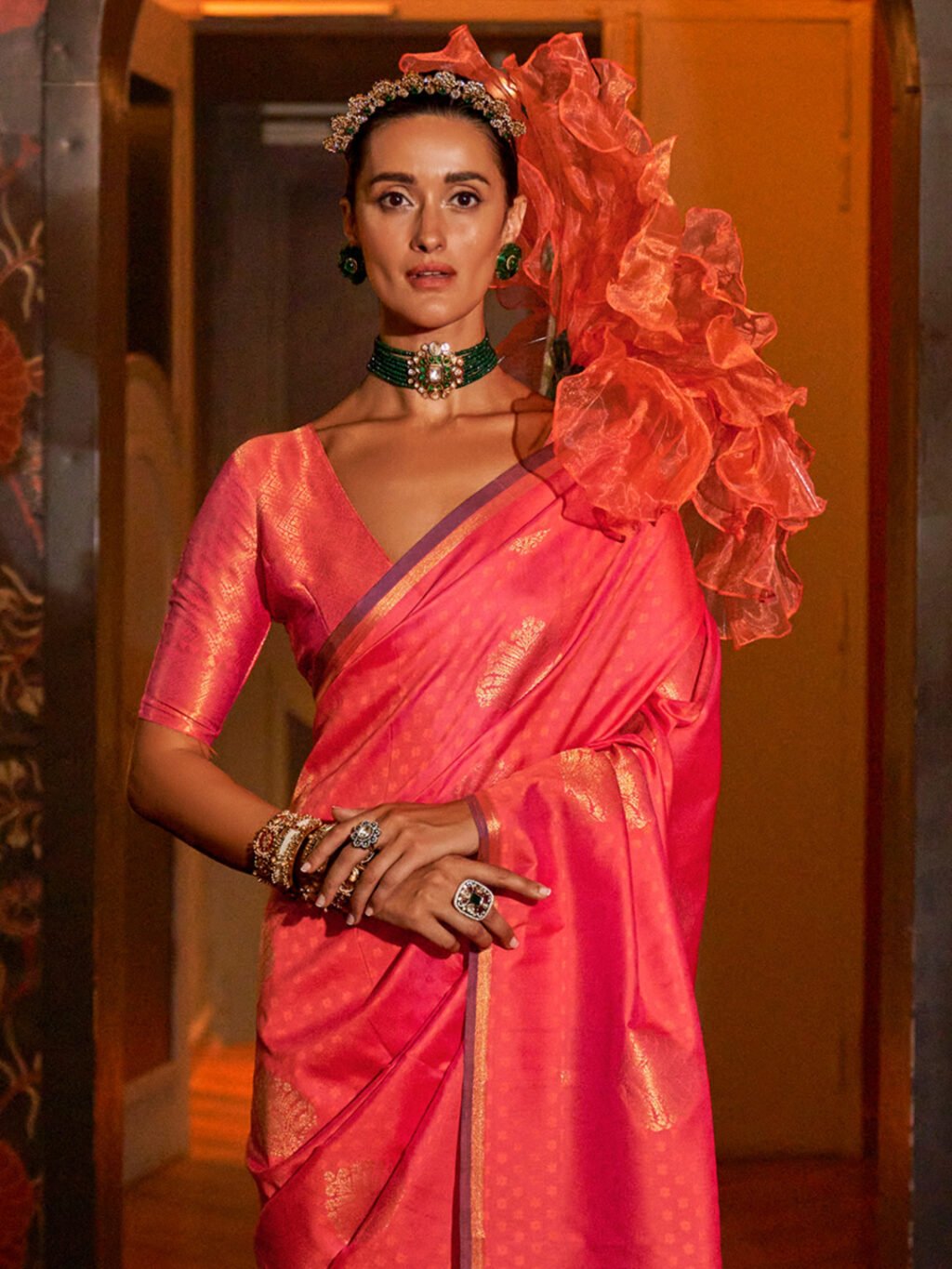 Pink Silk Saree - Image 3