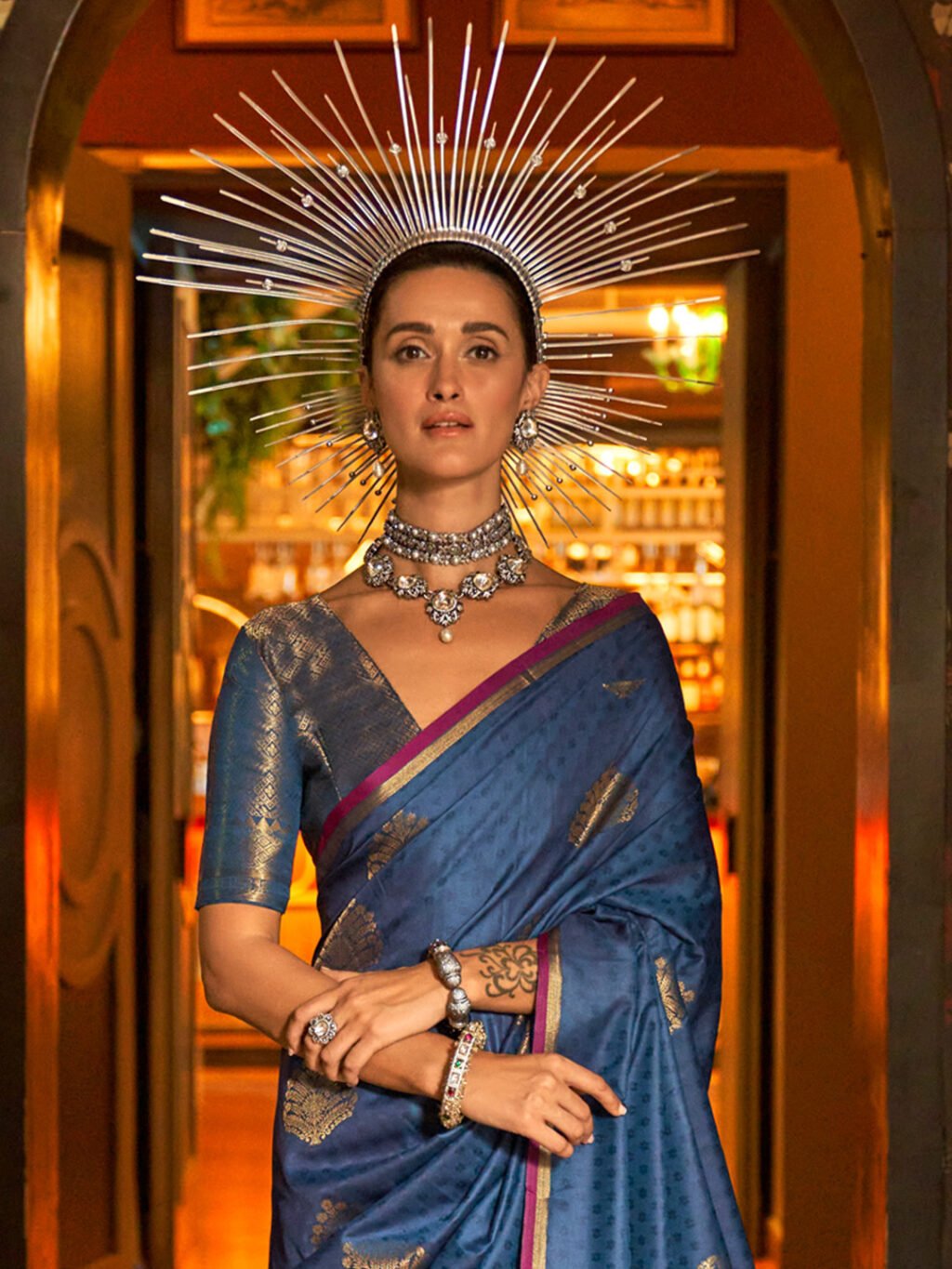 Navy Blue Silk Saree - Image 3