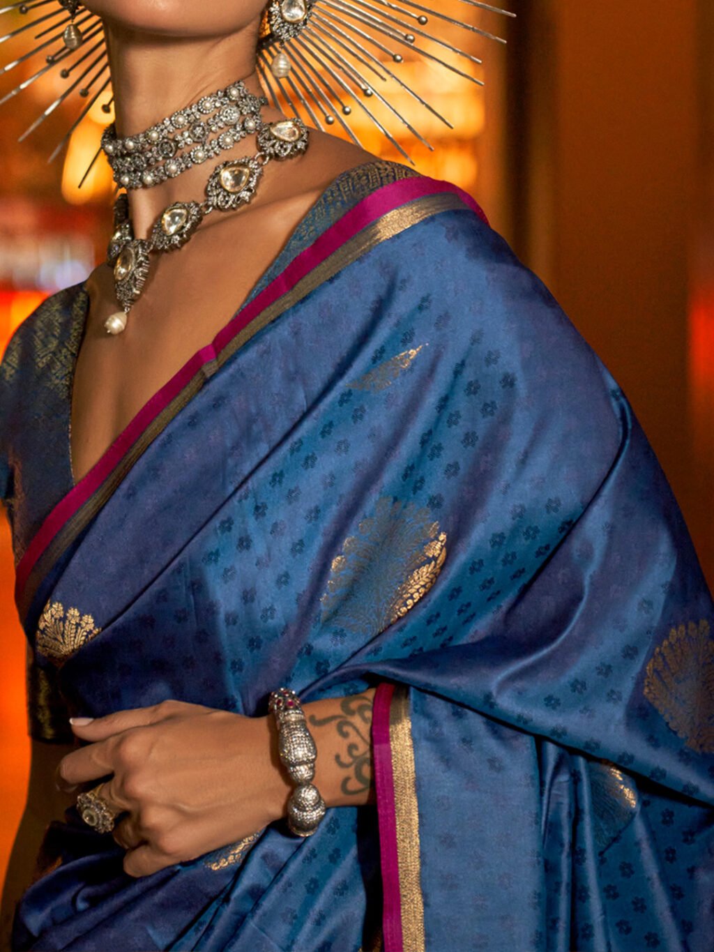 Navy Blue Silk Saree - Image 4